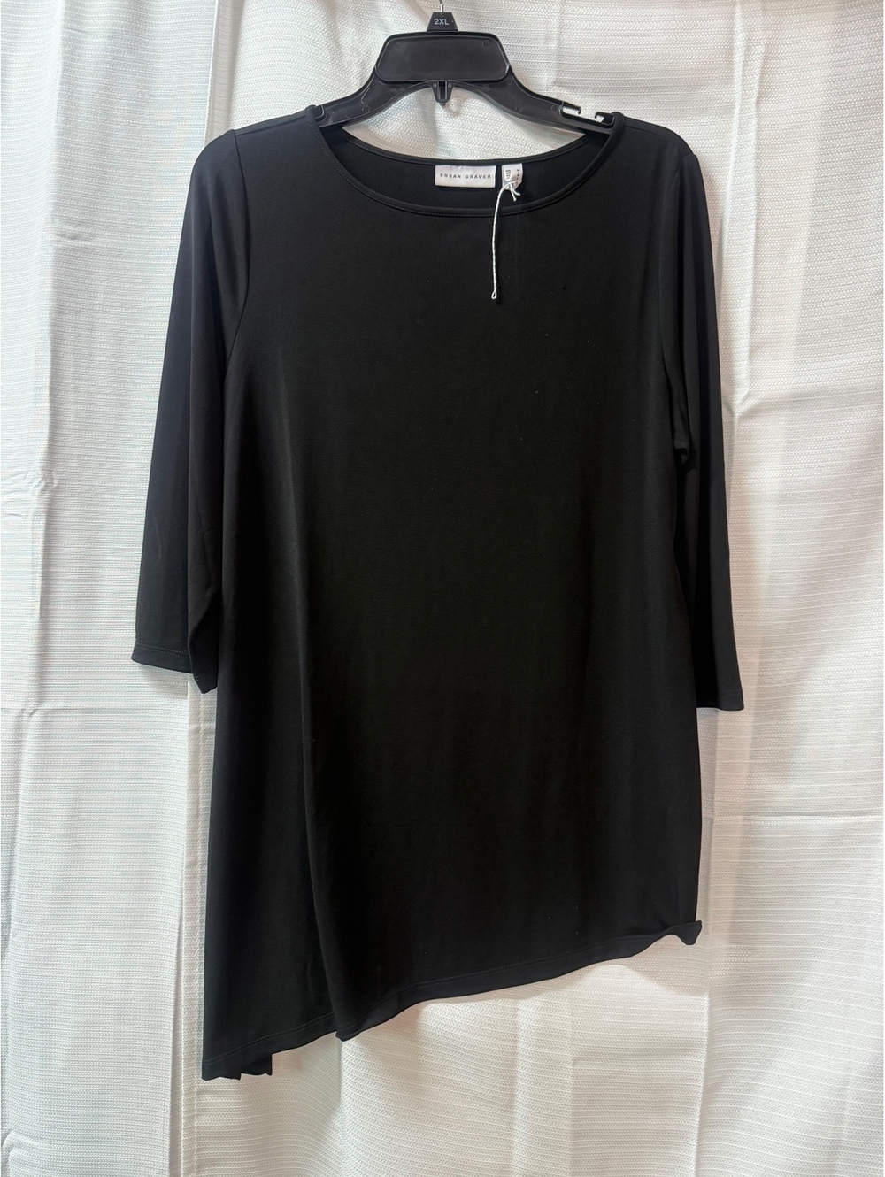 Susan Graver Black Asymmetric Tunic Top with 3/4 Sleeves Size M